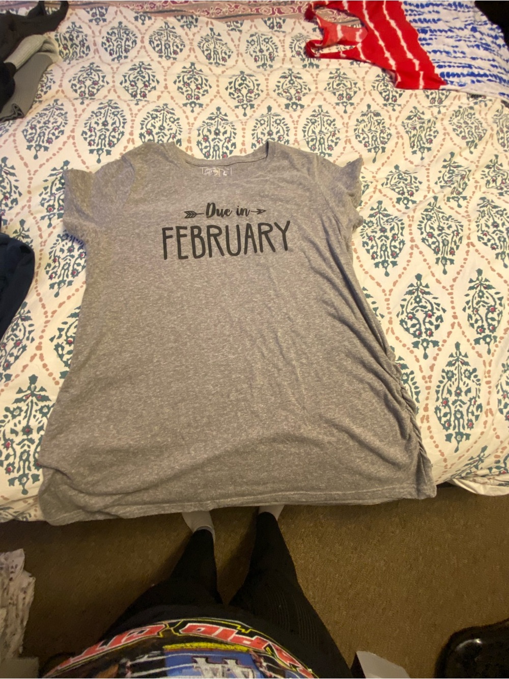 Crazy Dog T-Shirts Gray 'Due in February' Maternity Tee